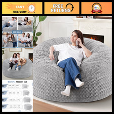 Giant 5FT Bean Bag Chair for Adults, Memory Foam Filled, Plush Light Grey Cover picture