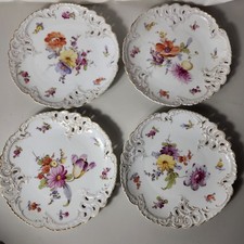4 Antique Nymphenburg Porcelain Floral Cabinet Plates Hand-Painted picture
