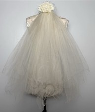 Vtg 50-60s Ivory Bridal Veil Floral Headpiece Pearl Beaded Lace Wedding Comb 32” picture