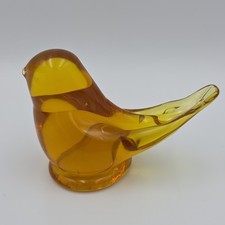 VTG Titan Art Glass Golden Canary Figurine Signed W. Ward 1990 Yellow Amber 3”  picture