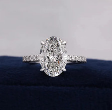 IGI 3 Ct Oval Lab Grown Diamond Engagement Ring Hidden Halo Pave 14K White Gold picture