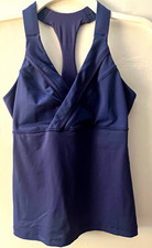 Lululemon Deep Breath Tank Top Sz 6 Navy Blue Cross Front Built In Bra Workout picture