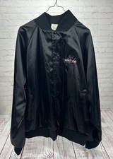 VTG Verizon Satin Bomber Jacket Mens Sz XL Black Nylon Telecommunication USA picture