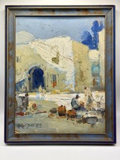 Rare 1928 Impressionist Oil Painting Street Market Scene By Arthur V. Diehl picture