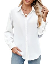 Womens V Neck Button Down Blouse Wrinkle-Free Stretch Soft Chiffon Long Sleeve picture