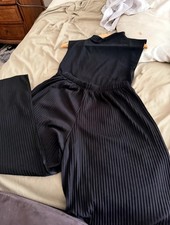 Uniqlo Black Ribbed Wide Leg Pants + Sleeveless Top Set Womens S Bundle picture