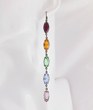 Long Rainbow Marquis Chandelier Earrings made with Vintage Swarovski Crystals picture