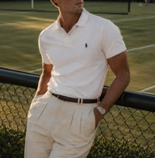 NWT Polo Ralph Lauren Men's Custom Slim Fit Mesh Polo Shirt WHITE Size L picture