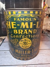 Antique He-Mi-La Candy Tin w/ Lid Heit Miller Lau Fort Wayne IN Green Yellow picture