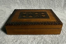 Vintage Hand Carved Wooden Playing Card Suits Box picture