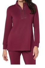 Belle by Kim Gravel Women's ScubaLuxe Sparkle Half-Zip Tunic Zinfandel picture