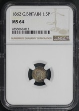 1862 Great Britain Silver 1-1/2 Pence NGC MS-64 picture