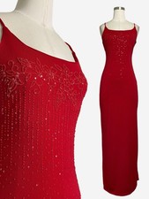 Vintage 90s Per Seption red floral sequin maxi dress formal stretch holiday XS/S picture