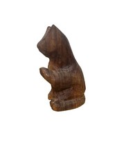 Vintage Cat Figurine Hand Carved Wooden Kitty Mid Century Paw Up Sitting 3.25