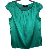 The Limited Bright Green Satin Cap Sleeve Pleated Lightweight Blouse Size S picture