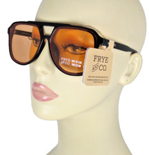 FRYE AND CO. Glossy Black Aviator Sunglasses Amber Lenses FCO 23 112 BLK picture