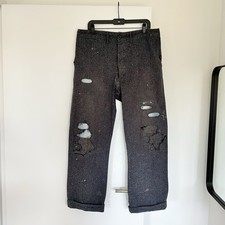 RRL Double RL Salt Pepper Work Pants Blue Military Distressed Repairs 36 Vintage picture