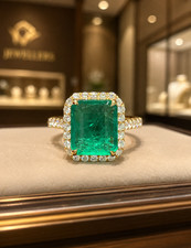 4.00 Ct Emerald Cut  Natural Emerald  & Diamond Wedding Ring 14K Yellow Gold picture