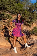 Women's Hot Pink Royal Blue Colorful Short Stretch Dress FERCCI Pinky picture