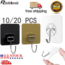 20-40Pcs Adhesive Sticky Hooks Heavy Duty Wall Seamless Hook Hangers Transparent picture
