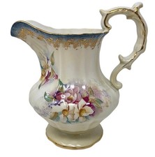 Antique R.S. Suhl Germany Hand Painted Floral Porcelain Pitcher Gold c.1900-1914 picture
