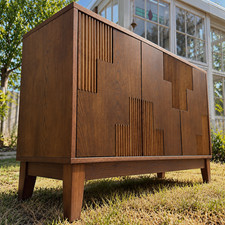 Mid Century Modern Geometric Fluted Sideboard Buffet Cabinet 3-Door Credenza picture