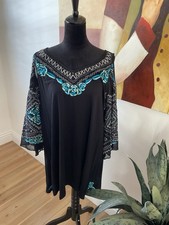Vintage Collection Embroidered Tunic Top Blouse Black  Bell Sleeves Size  XXL picture