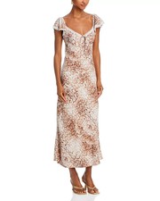 WAYF Melissa Lace Trim Maxi Dress Women's S Brown Python Short Sleeve Pullover picture