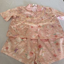 VTG Kathryn Pink Floral Butterfly Satin Pajamas 2-piece Size Medium NWOT Excelle picture
