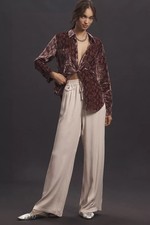 Maeve Anthropologie Sz L Straight-Leg Pull-On Silky Pants neutral earth tone NEW picture