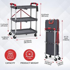 Foldable Utility Service Cart 3 Shelf 200LBS with Lockable Wheels picture