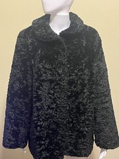 VTG Black Faux Curly Lamb Fur HandStitched Jacket Size XL WhimsyGoth Hollywood picture