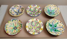 Signed Vietri Italy 1986 Set Of 6  “Colore” Rimmed Soup Bowls 8 1/4