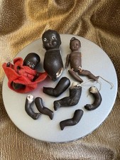 VINTAGE BLACK BISQUE JOINTED BABY DOLL PARTS ARM, LEGS, 3 BODIES FOR REPAIR picture