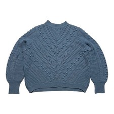 Sézane Blue Solal Jumper Knit Sweater Size S/M Pointelle Bobble Detail Wool Blen picture