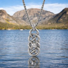 Brighton Interlok LUSTRE Necklace Silver Celtic Knot Crystal Pendant NWT $58 picture