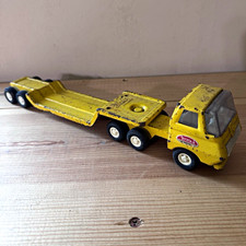 Vintage 1970s Tiny Tonka Yellow Metal Lowboy Flatbed Semi Truck Trailer USA Made picture