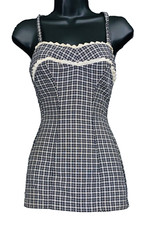 Vintage 1950s Jantzen black white plaid swimsuit one-piece deadstock pin up XS picture