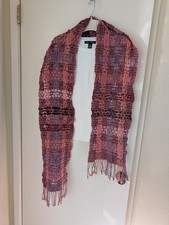 Vintage Suantrai Of Ireland Wool Scarf Coral Open Weave Boho Artsy picture