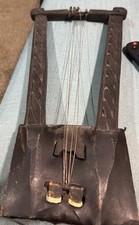 Vintage African Ethiopian Krar Type String Instrument Hide Wood Tribal Art picture