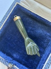 Vintage Carved Green Stone Figa Hand Pendant – Possible Nephrite Jade picture