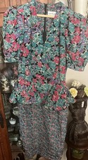 Vintage Leslie Lucks Peplum Puff Sleeves Floral Dress Sz  8 Dry Clean Only picture