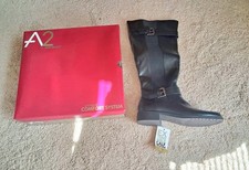 NEW Aerosole RIDE OUT Equestrian Black Leather Tall Boots Knee High 8M picture