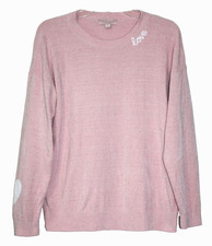 Barefoot Dreams CozyChic Ultra Lite Pink Pullover Sweater Arm Heart SZ Medium picture