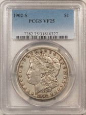 1902-S $1 MORGAN DOLLAR - PCGS VF-25, TOUGH IN CIRC picture