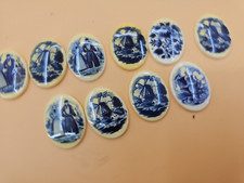 Vintage West German Plastic Cabochon Blue Dutch Boat Wiindmill Decal  picture