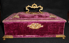 Rare Antique French Napoleon III Silk Velvet Jewellery Casket c1880 picture