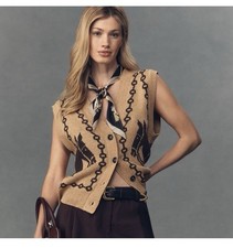 Anthropologie Moon River Jacquard V-Neck Cardigan Sweater Vest Size Small picture