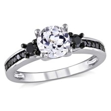 AMOUR 1/3 CT TW Black Diamond and Created White Sapphire Engagement Ring In picture
