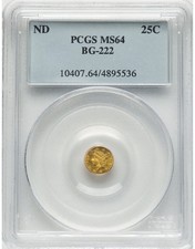 ND(1853) 1/4$ California Fractional Gold BG-222 / MS64 PCGS / Better Period One picture